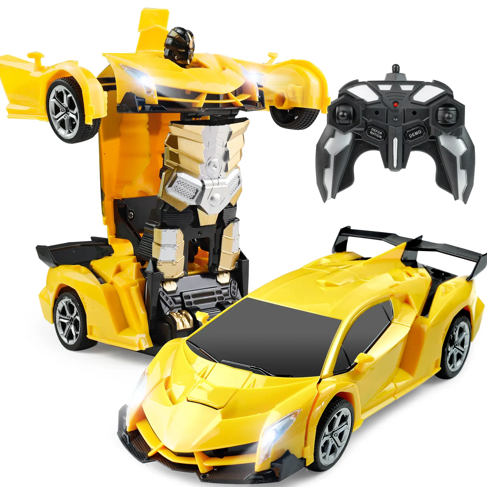 RC Transforming Robot Car Toys for Kids 3-6 Years Old Boy Toddlers Gifts with One-Button Deformation, 360° Drifting, LED Lights, Realistic Sounds, 2.4