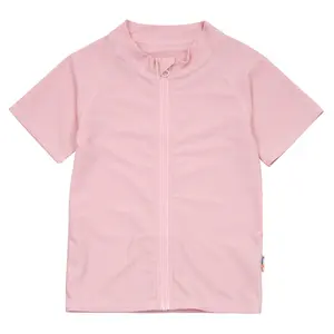 Kids Short Sleeve Zipper Rash Guard Swim Shirt | “Pink”