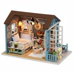 DIY Wooden Miniature House Kit, House Building Kit, DIY Miniature House Kit with LED Light, Handmade House for Bedroom & Study Room Decoration, Wooden House Kit Adults, Perfect Gift Choice