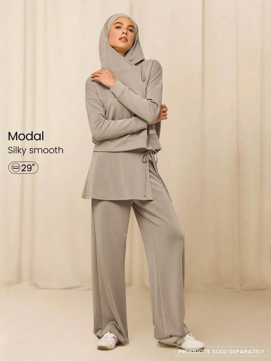 GLOWMODE Modest 1PC SoftCalm Modal Easy Shift Silky-Smooth Soft Breathable Adjustable Drawstring Ankle Side Pocket 2-In-1 Wide-Leg Jogger Casual