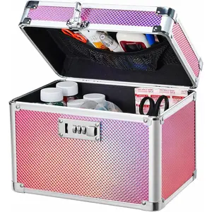 10"x7"x9" Pink 3-Digit Combination Lock Medicine Lock Box, Lockable Small Storage Box for Medication and Valuables, Ideal for Home Travel Dorm