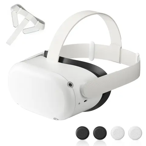 Original Replacement Head Strap for Meta Quest 2 with 2 Pair Thumb Grip Caps Adjustable Vr Head Strap for Oculus Quest 2 Wearable and Comfortable Smartphone, Devices
