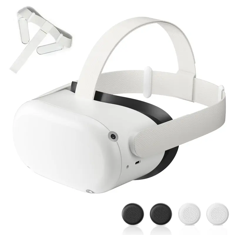 Original Replacement Head Strap for Meta Quest 2 with 2 Pair Thumb Grip Caps Adjustable Vr Head Strap for Oculus Quest 2 Wearable and Comfortable Smartphone, Devices
