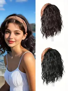 Water Wave Half Wig Cap Set, Lightweight Breathable Synthetic Hairpiece, Easy Curl Patch for Daily Wear, Party, Synthetic Wavy Hair