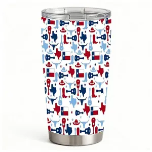 20oz Texas Stars Boots Guitars Longhorn Steer Cowboy Hats & Flags Stainless Steel Tumbler， Tumbler with Lid Double Wall Vacuum Insulated Travel Mug
