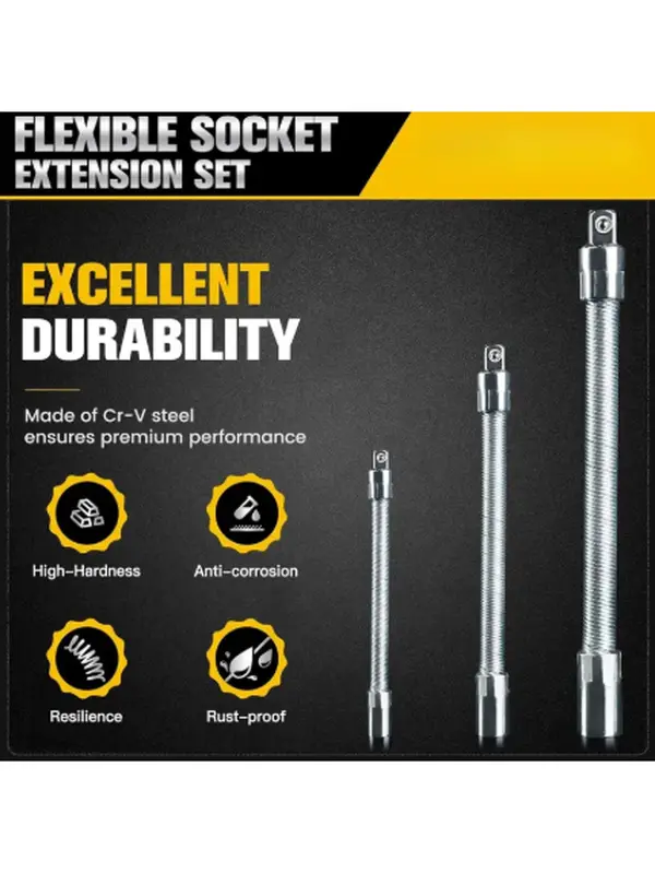 1/2 Inch 35CM Flexible Socket Wrench Kit - Workshop Tools with 3 Angled Bendable Shafts, Wrench Extender Connecting Rods, Universal Hand Tool for Car Repair, Father’s Day Gift, Bendable Rods