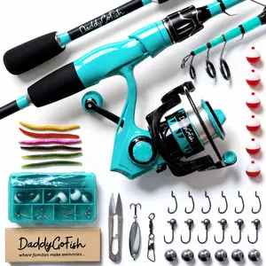 DaddyGoFish Spinning Fishing Rod and Reel Combo Set with Tackle Box | Kids Fishing Pole | Carbon Fiber Telescopic Fishing Rod Kit | Spinning Reel for Travel Saltwater Freshwater Fishing Gear Kit