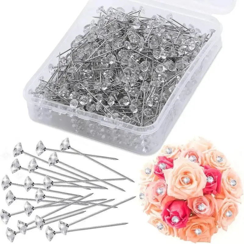 100pcs 6x38mm Transparent Diamond Head Pins for Floral Arrangement, Wedding Bouquets, Crafts, Party Decorations - Durable & Multifunctional, Sewing Accessories and Supplies