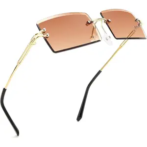 FEISEDY Vintage Rimless Sunglasses Rectangle Frameless Candy Color Glasses Women Men B2642