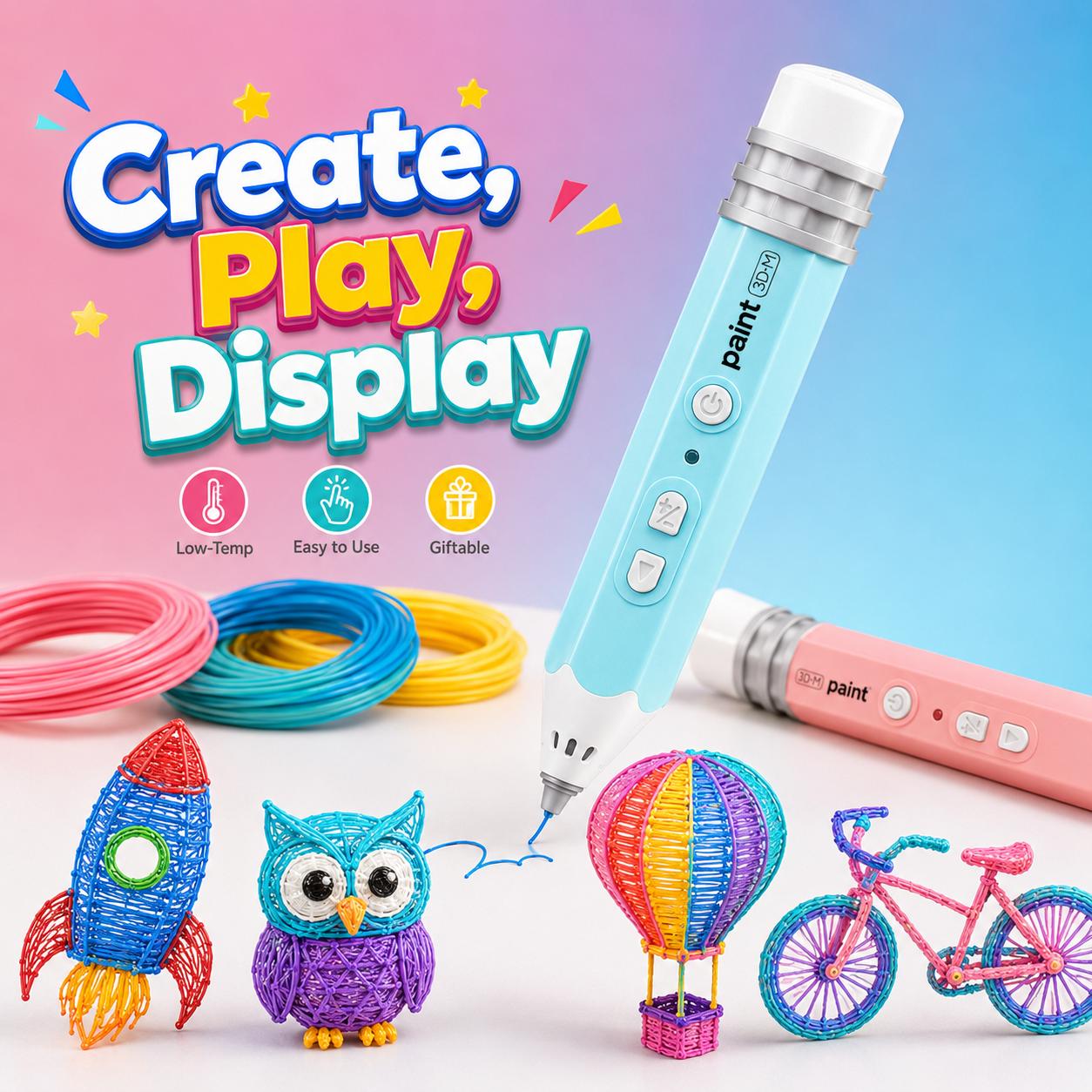 Bubbleverse 3D Pen Set for Kids, Low Heat Child-Safe 3D Pen with USB, 10 Rolls 50cm PCL Filament Refills, PLA Filament Bundle, Includes Stencil Book & Guide, STEM Arts Crafts Birthday Present for Ages 6+ Bubbleverse 3D Pen Set for Kids, Low Heat Child-Safe 3D Pen with USB, 10 Rolls 50cm PCL Filament Refills, PLA Filament Bundle, Includes Stencil Book & Guide, STEM Arts Crafts Birthday Present for Ages 6+