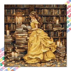 1pcs 5D DIY handmade diamond painting kit, 5D diamond art kit, DIY decor, books, candlelight, long dress diamond painting kit full round drill DIY, mosaic, diamond art, DIY art home decor, suitable for Halloween and Christmas.