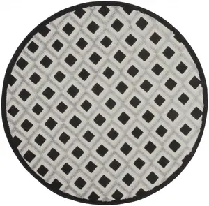 360 Stand 5 ft. Round Black, White, Gray Modern Area Rug - Geometric Graphic, Decorative Mat, Home & Household Decor for Indoor & Outdoor Use, Decorative Rug Mat