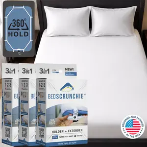 BED SCRUNCHIE (3-Packs) Bed Sheet Holder Kit, 360 Degree Sheet Tightening System With Bed Sheet Straps and Anti-Slip Clips, Universal Fit for Fitted Sheets, Mattress Toppers, Deep Pocket, Pillow-Top, and Adjustable Beds