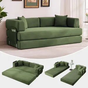 Garvee 5-in-1 Convertible Sofa Bed, 78.8in Modular Corduroy Sleeper with Sturdy Frame, No Assembly Needed, Multi-Functional Futon Ideal for Small Spaces, Living Room, Guest Room, Apartment - Green
