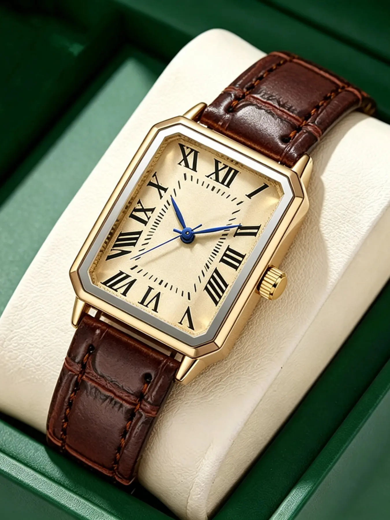 Classic Casual Fashion Quartz Watch, Square Face Leather Strap, Square Wristwatch, Fashionable Analog Watch, Elegant Analog Women's Watch, Vintage Style, Mother's Day Gift Box