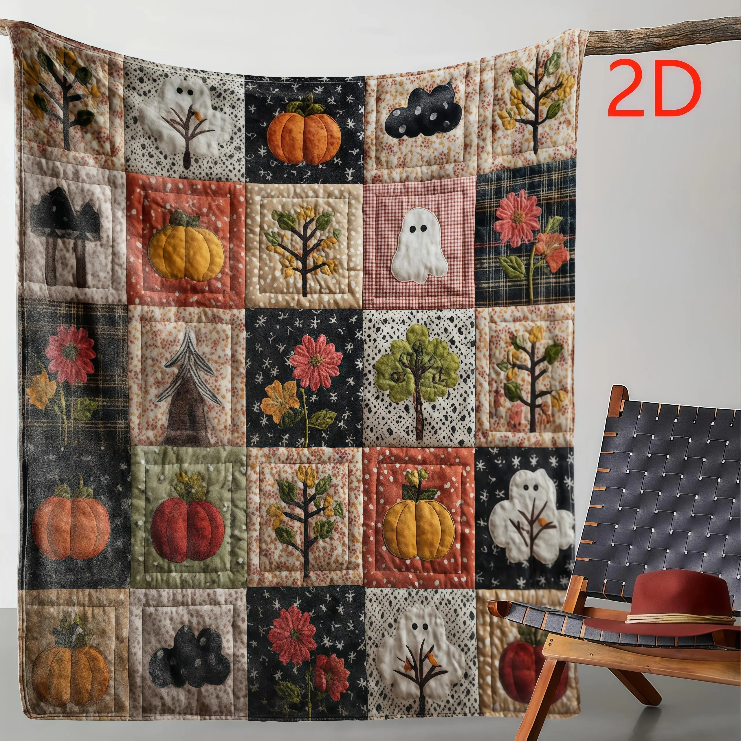 [Blanket] Ghost Pumpkin Floral Tree Mushroom 2D Flat Print Flannel Blanket Soft Warm Blanket Cottagecore Neutral Farm Autumn Aesthetic Bedroom Couch Nap Blanket Giftable Cozy Harvest Halloween Decor Blanket For Room Party Day Gift Popular Home Blanket