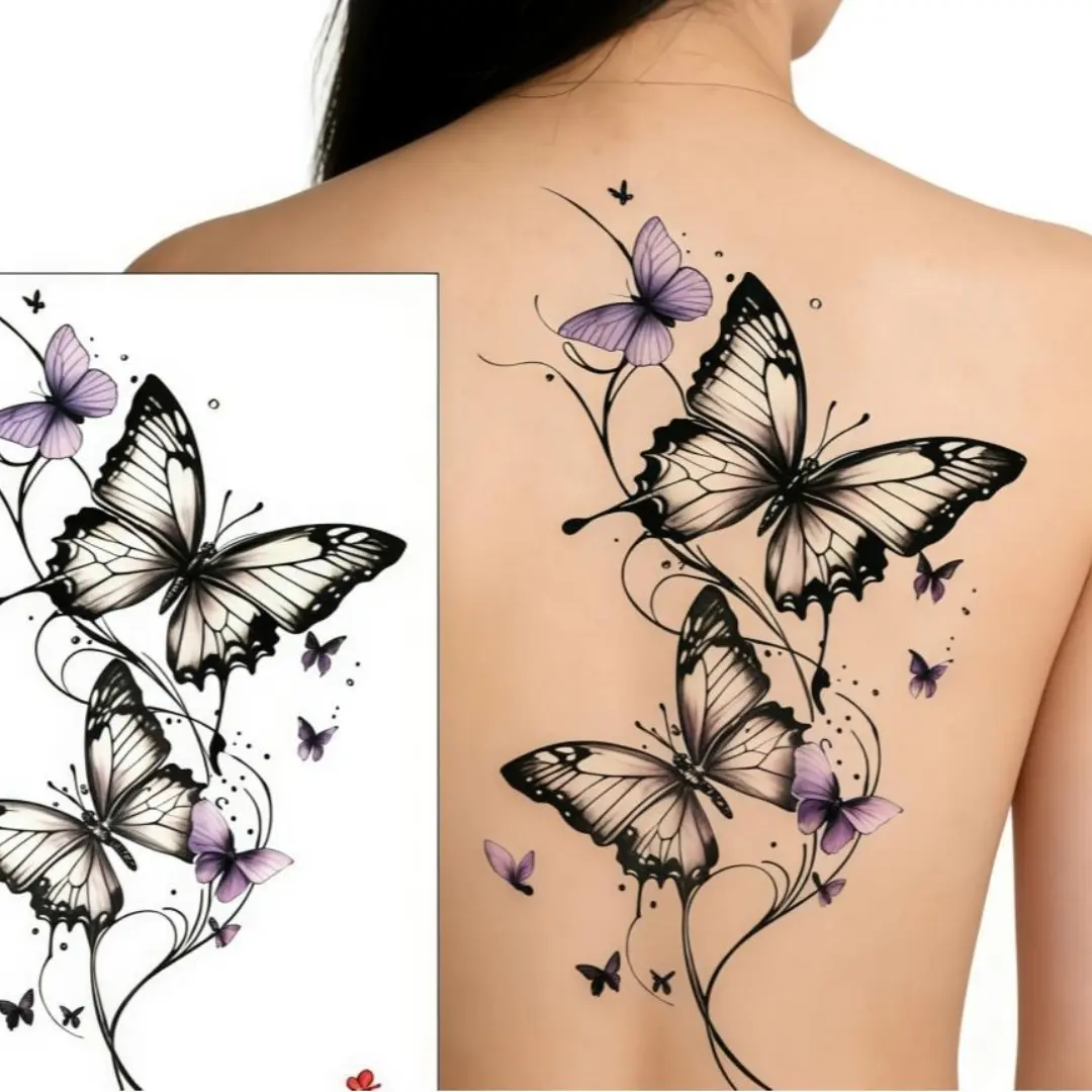 Butterfly tattoo, Valentine's Day gift, Carnival gift, 2 temporary waterproof tattoo stickers for arms, neck, back, and legs