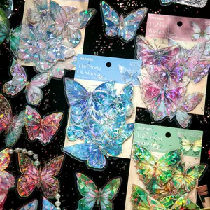 80 large gilded stickers, butterfly theme, PVC material, retro style goo card stickers, DIY handbook decoration scrapbook, fantasy material sticker pack.