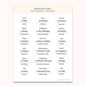 Language Translation Labels: Kitchen Essentials 2