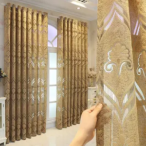 1pc European Hollow Out Curtains, Light Coffee &, Sunshade Drapes for Living Room, Bedroom, Villa, Home Decor, Ring Curtain, Home Decoration Curtain