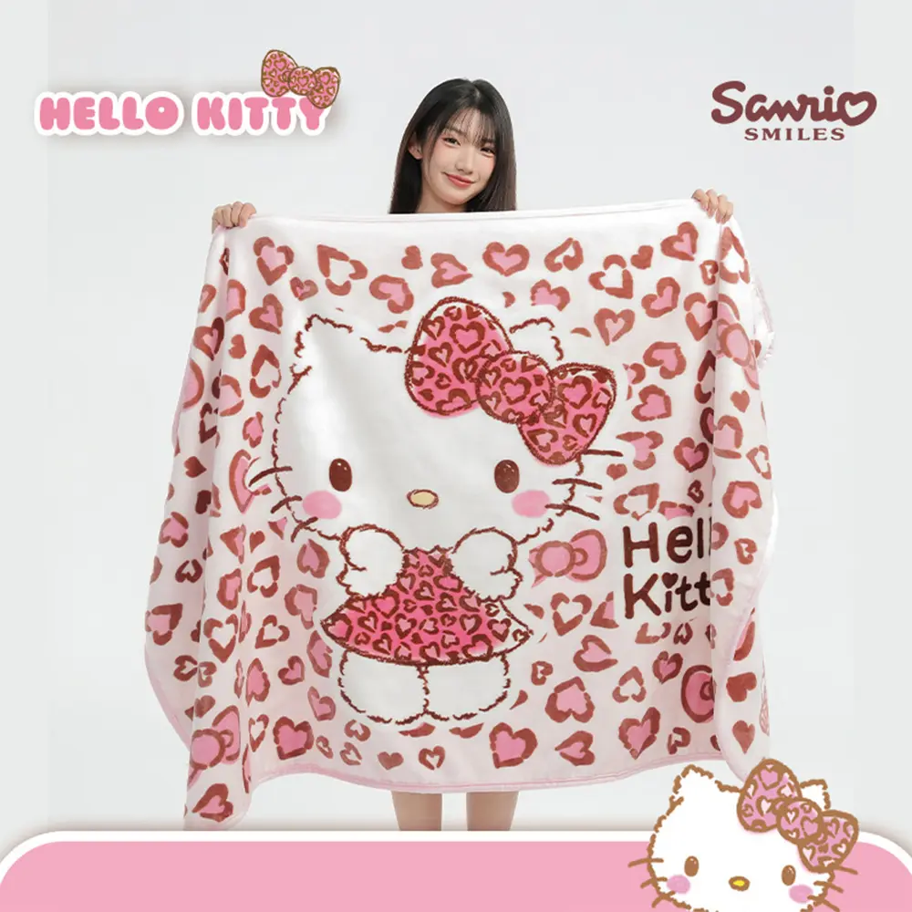 L Sanrio Leopard-Print Blanket Cute Cartoon Hello Kitty Blanket