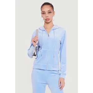 Rhinestone Rampage Velour Zip Front Hoodie