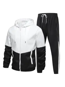 A sports and street photography two-use color-blocked hoodie jacket set, side white stripe slimming pants, trendy, versatile, comfortable, and breathable.（gift）