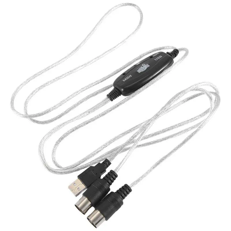 USB MIDI Cable Adapter, USB Type-A Male to MIDI DIN 5-Pin In/Out Cable Interface with LED Indicator for Musical Keyboard