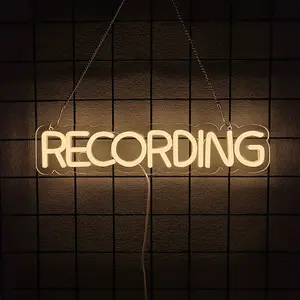 Recording Neon Sign Live Music LED Signs Recording Room Neon Light Sign for Wall Decor Music Studio Light Up Sign for Live Streaming Room Game Room Decor Gifts