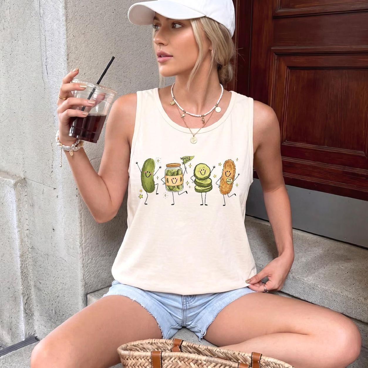Comfort Colors® Pickle Lover Tank Top, Funny Pickle Shirt, Cartoon Foodie Tank Top, Summer Vacation Tank, Trendy Summer Tank Top, Soft Cotton Washed Tank, Retro Summer Shirt for Men and Women, July1