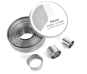 12 Pieces Round Cookie Biscuit Cutter Set,Graduated Circle Pastry Cutters,18/8 Stainless Steel Cookie Cutters and Donut Cutter Ring Molds