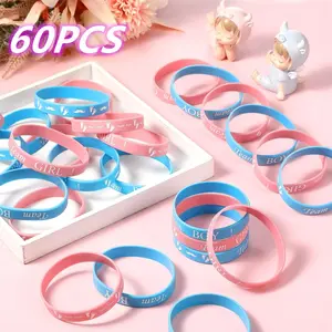 60Pcs Blue Pink Silicone Bracelets Team Boy Team Girl Wristbands Gender Reveal Party Favors Supplies Decor Decorative Use