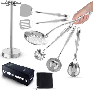 Premium Stainless Steel Kitchen Utensil Set with Handles & Organized Rotating Stand – Durable Cooking Tools Set