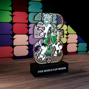 FIFA World Cup 2026 Official Licensed LED Acrylic Display – Multi-Layer Wood & Clear Acrylic Panel Decor with Light-Up Base, Trophy-Inspired Soccer Memorabilia for Home, Office, Gifts & Fan Collection (USA, Canada, Mexico Edition)