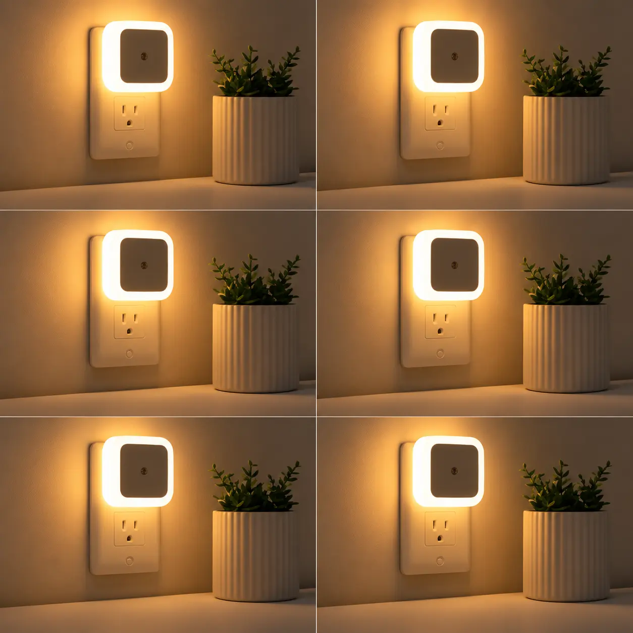 6-Pack Plug-in Night Lights with Smart Dusk-to-Dawn Sensor, Warm White LED Nightlight for Bedroom, Bathroom, Hallway, Kitchen, Stairway & Kids Room, Energy Saving Compact Wall Lights