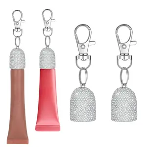 2pcs Rhinestone Lipstick Replacement Caps Shiny Lipstick Covers Lip Balm Keychain, Elegant Jewelry Accessory, Perfect Gift for Women
