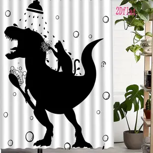 1pc Dinosaur Shower Curtain Suitable for Bathroom - Fun -Rex & Bathing Dino Design with Bath, Water-Washable Bath Curtain with Hooks, Gift for &, Dino Lovers (Bathtub Decor)