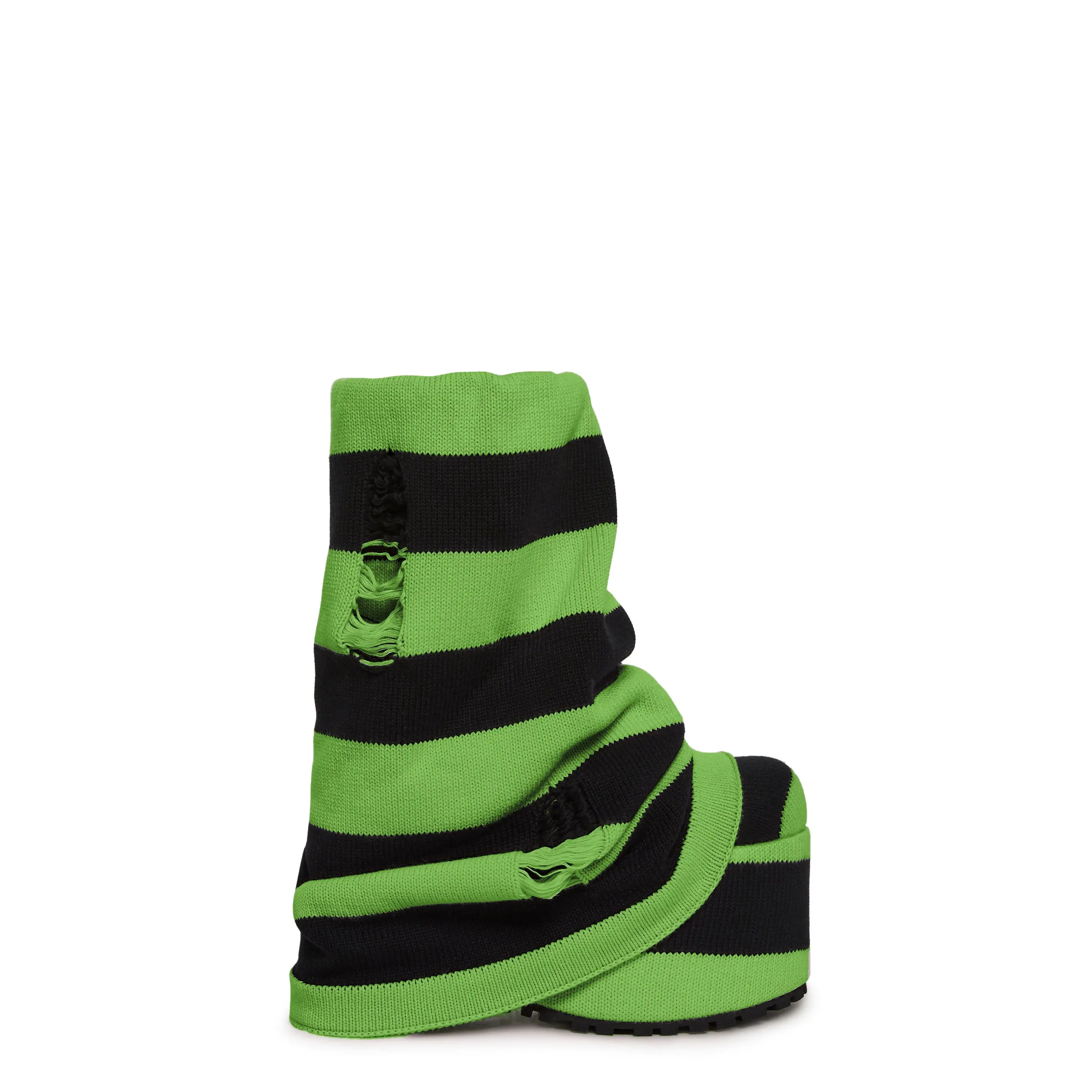 Snuggle Stripes Platform Boots - Black/Green