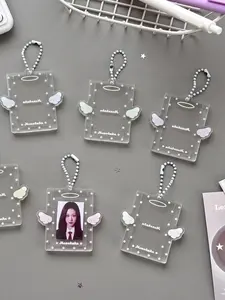 Simple Angel Transparent Acrylic Card Holder, Kpop ID Photo Case, Star Chaser Bag Charm, Large Head Sticker Card Sleeve, Photo Strip Holder