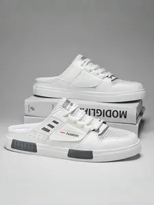 Plus Size Men's Black-Khaki Mesh Mule Sneakers, Cool Light & Breathable Style, Hollowed Mesh + Mule Slip-On Design + "FASHION" Logo, Breathable & Comfortable, Plus Size Friendly , Ideal for Plus Size Men's Summer Leisure & Light Outings