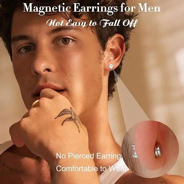 2 Pairs Magnetic Earrings for Men Women 6MM Clip On Earrings