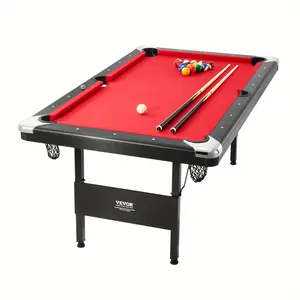 VEVOR Pool Table, 6.3 Feet Portable Foldable Space-Saving Pool Table, Pool Table Set Includes Balls, Cues, Chalk, and Brush, Black and Red Cloth Surface, Suitable for Home Game Room Adult Use