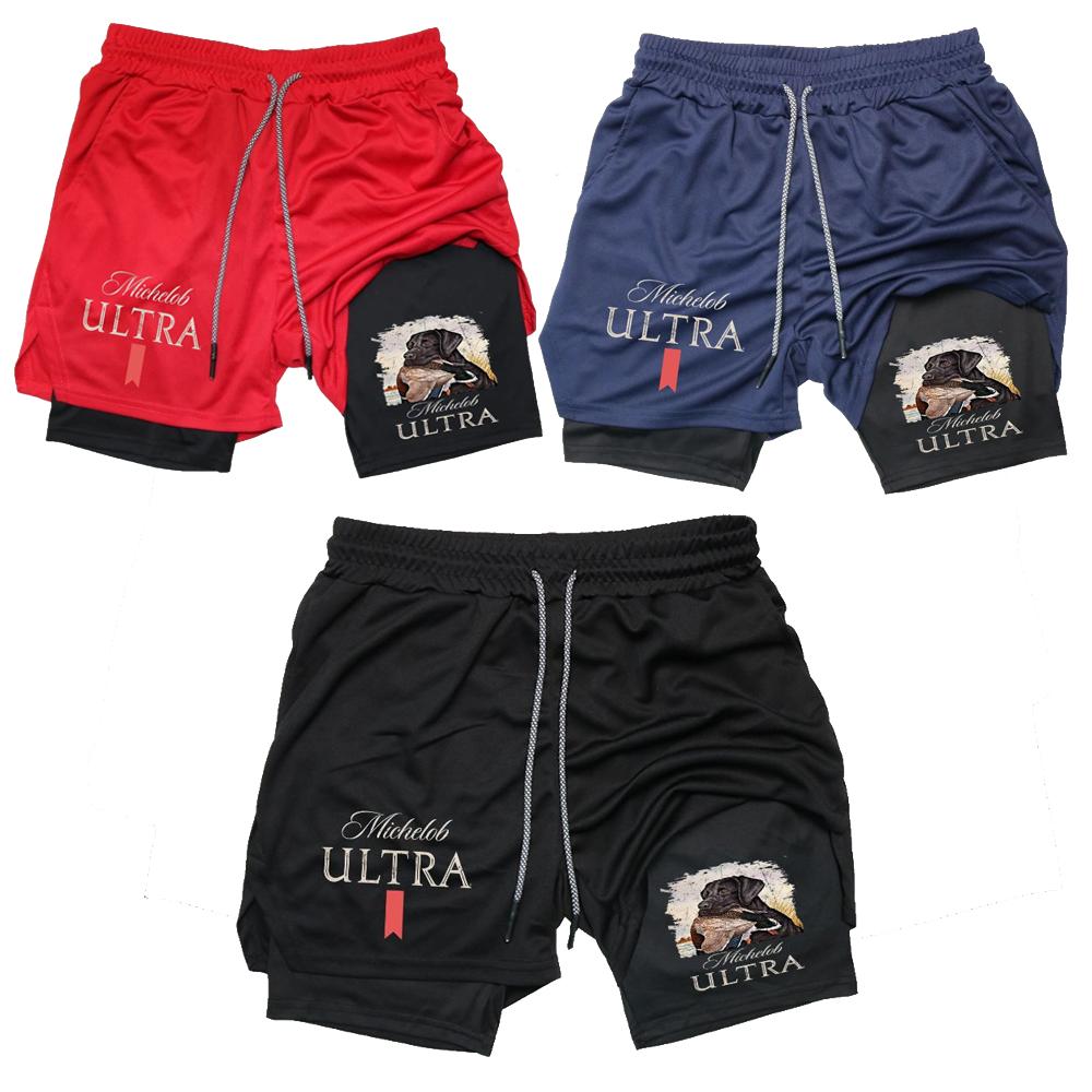 Michelob Ultra Black Lab & Duck Hunting Tee  Men's Cross Print Graphic Shorts, Regular Fit Casual Comfy Breathable Shorts for Daily Wear, Men's Shorts for Summer