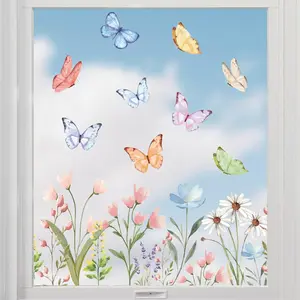 50 count Spring Summer Window Cling Sticker, Watercolor   Butterfly Floral for  Party Supplies Shop Window Glass Display Decoration