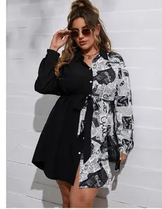 Plus Newspaper Shirt Dress