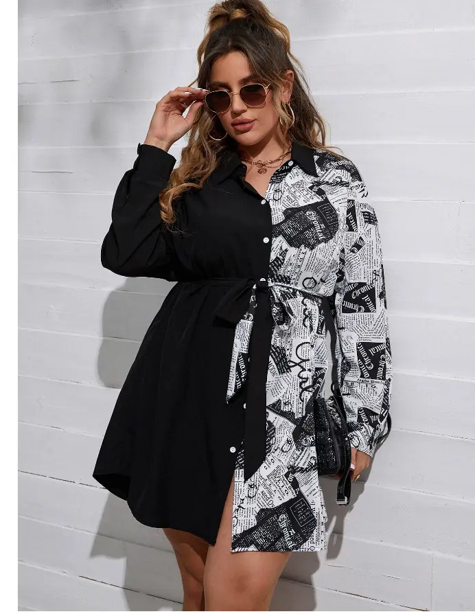 Plus Newspaper Shirt Dress