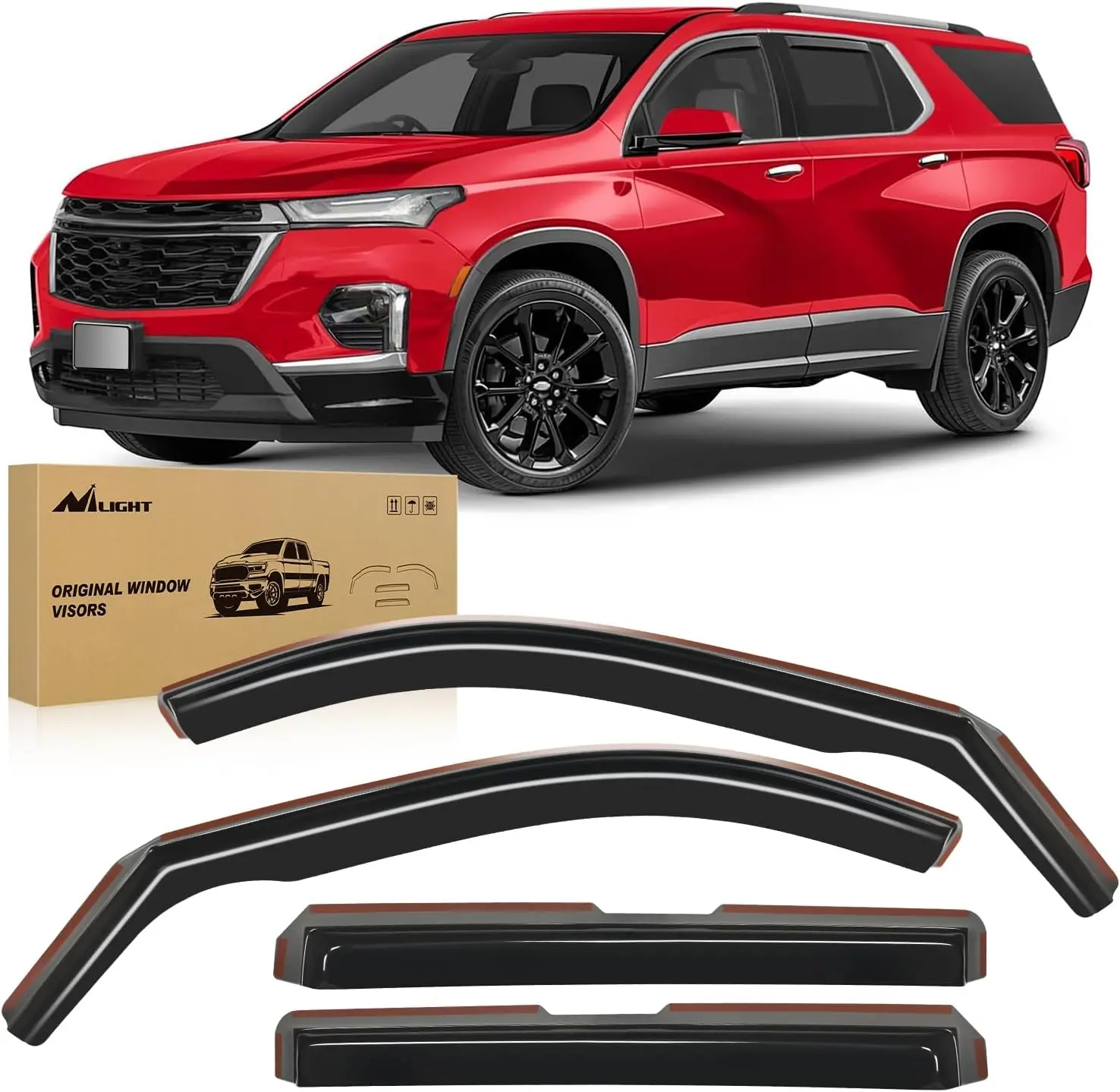 Nilight In-Channel Rain Guards - 4 Pcs Durable All-Weather Window Deflectors, Anti-Fog Vent Visors with 12 Clips for Chevrolet Traverse 2018-2023, Automotive Tool-Free Self-Adhesive Vehicle Exterior Trim Accessories