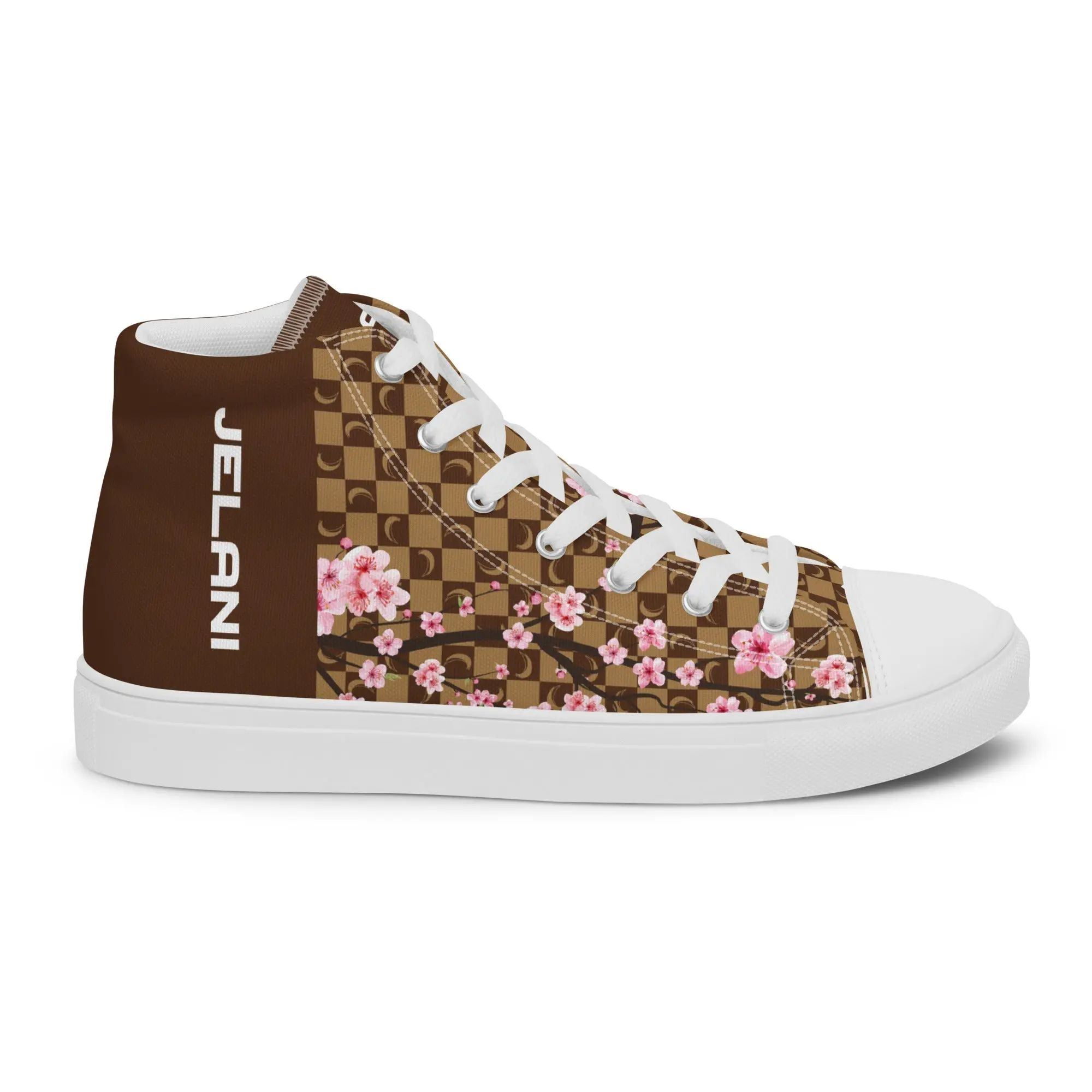 J-MOON Signature Chess Floral Men’s High Top Canvas - Chocolate Cherry Blossom