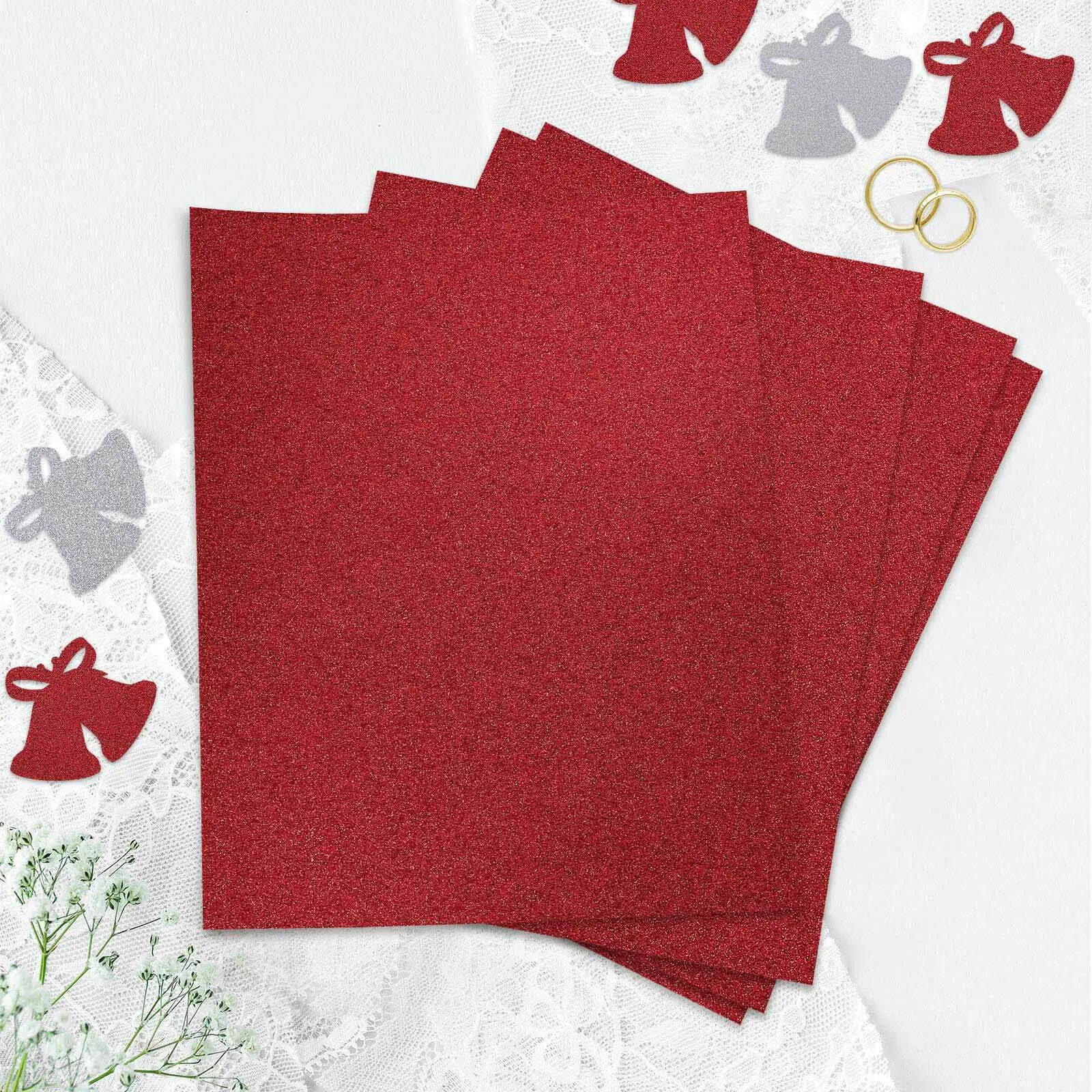 10-Pack Burgundy Self-Adhesive Glitter DIY Craft Foam Sheets, 12"x10" Scrapbook Materials for DIY Art Design