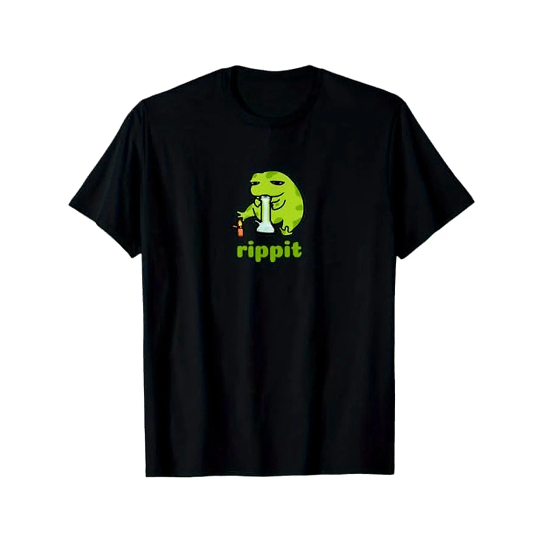 Mens Relaxed Fit Short-Sleeve Casual Graphic T-Shirt, Rippit Stoner Frog Smoker Theme, 100% Cotton, Unisex (S-XXXL), Black, Ideal Friend Gift